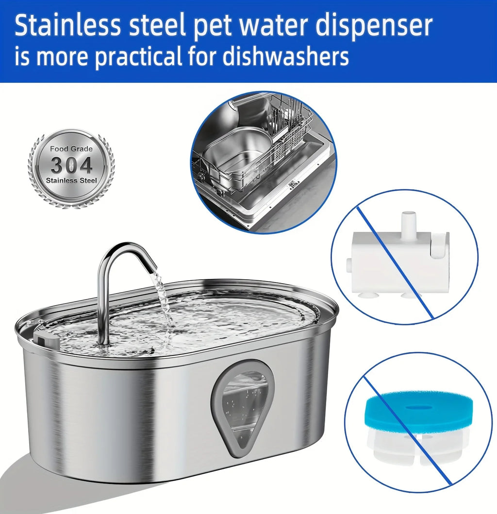 Large Capacity Pet Water Dispenser Automatic Stainless Steel With Transparent Window Water Level