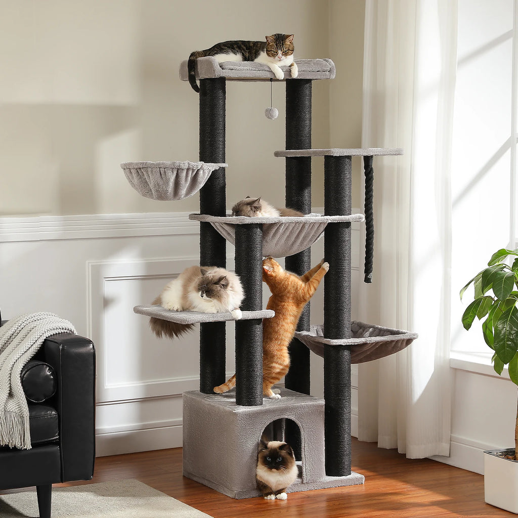 Large Cat Tree for Big Cats with Several Levels Climbing Tree with Hammock 11 Sisal Posts Large Perch