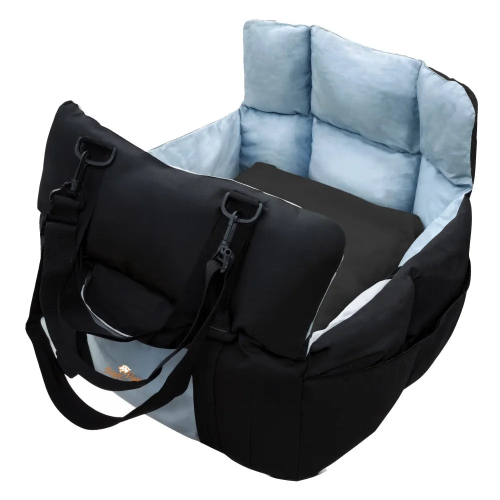 Portable Dog Car Seat Travel Bed Carrier Cushion with Storage Pocket