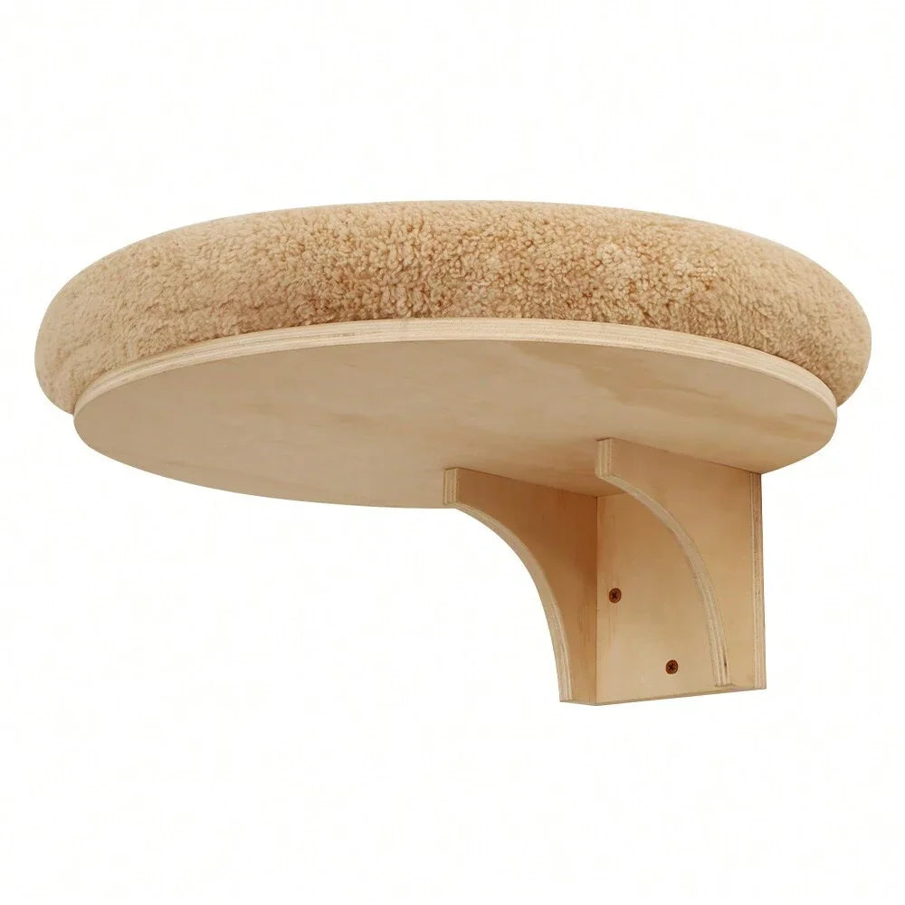 Indoor Cat Wall Mounted Solid Wooden Furniture Climbing Ladder Hammock with Scratching Post for Activity