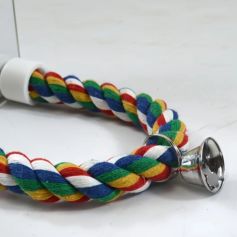 Interactive parrot mirror toy with chewable rope for cages