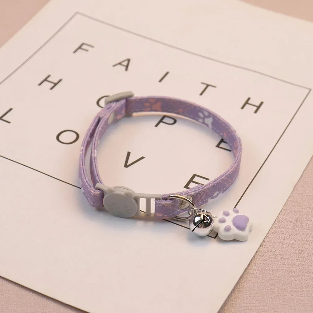 Cute Neck Cat Collar with Bell Adjustable Footprint Breakaway Collar