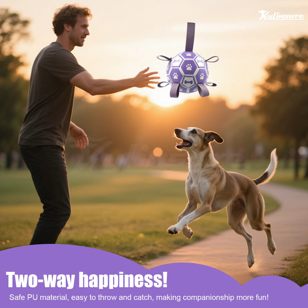 Dog Toys Soccer Ball with Straps, Interactive Dog Toys for Tug of War, Water Toy
