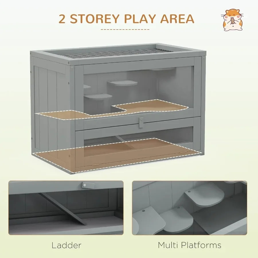 2Level Hamster Cage Mice and Rat House Small Animal Habitat with Openable Top Front Door Shelf and Ladder