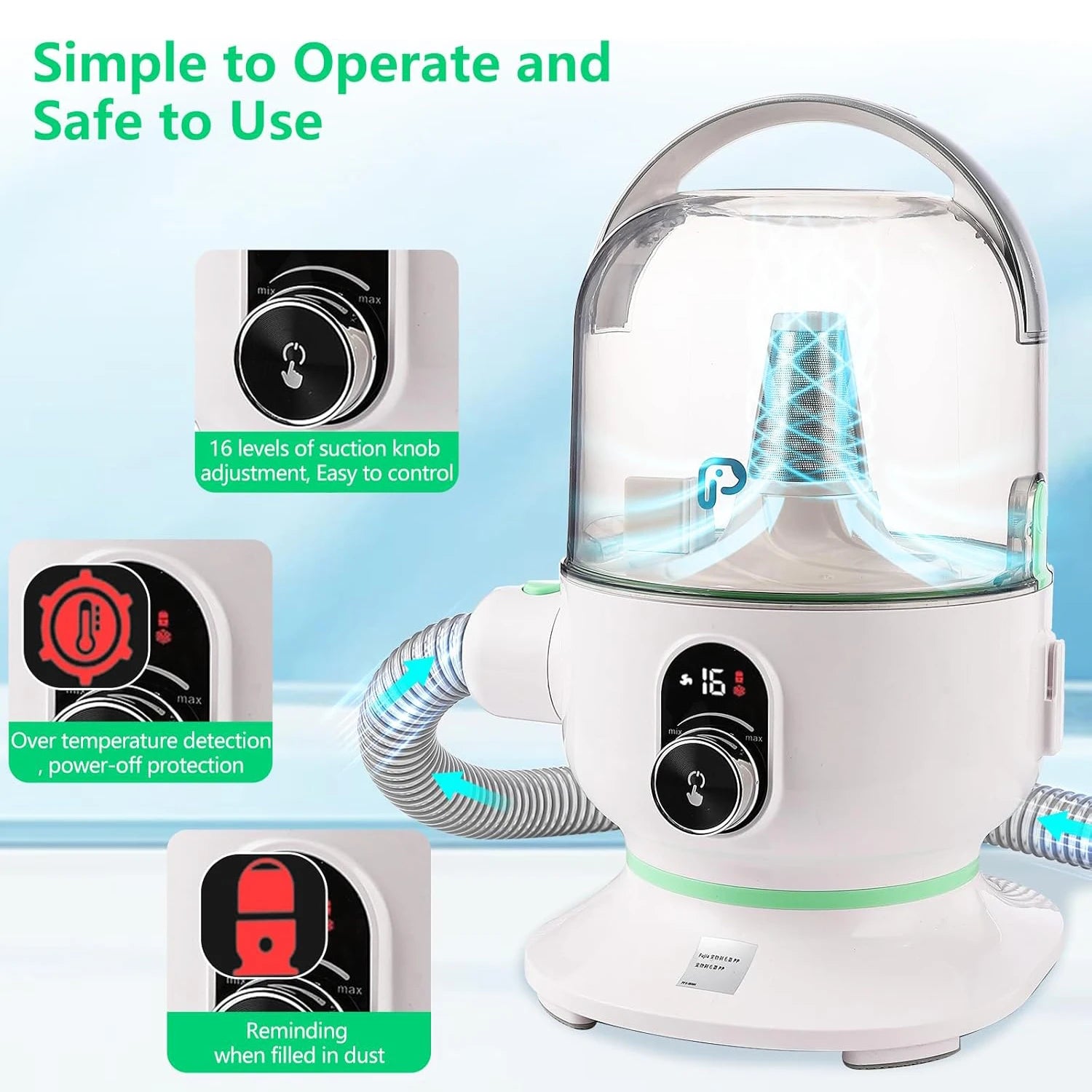 Pet Grooming Kit with 2L Vacuum Suction, Professional Quiet Grooming with 5 Grooming Tools