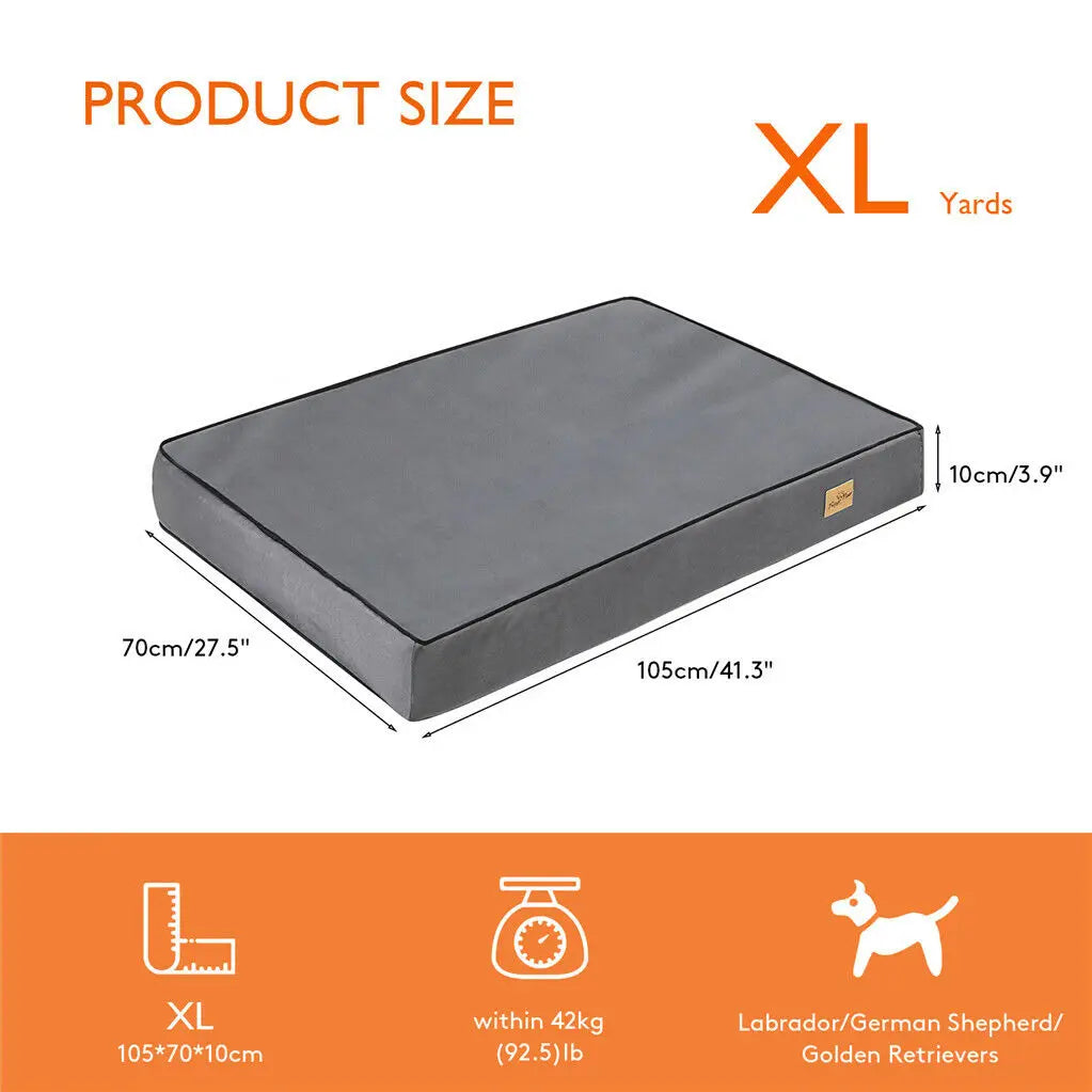 Dog Bed Jumbo Pet Orthopedic Bed Memory Foam Base Crate Mattress Cushion with Washable Cover Waterproof