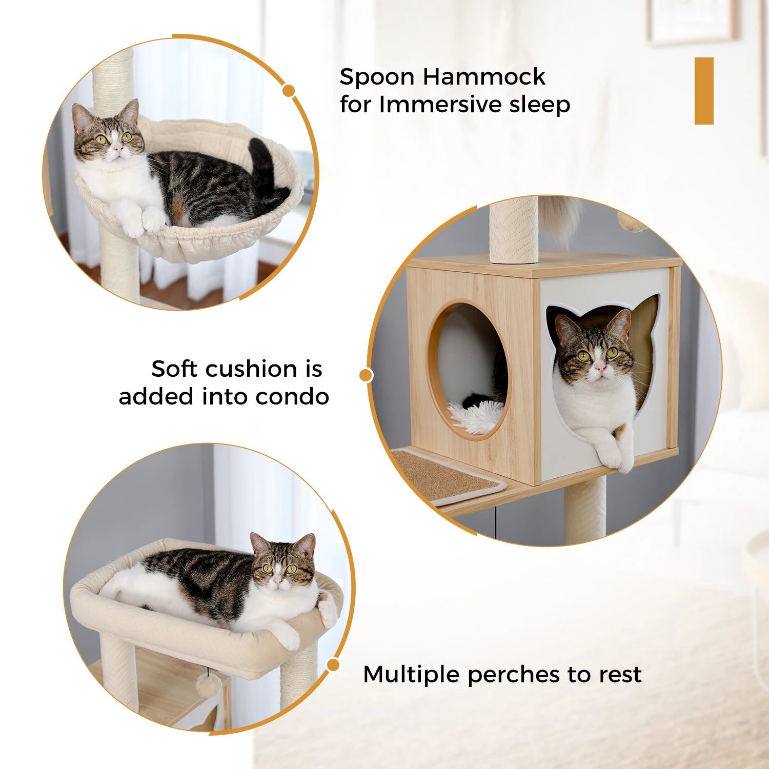 Cat Tree with Litter Box Enclosure Large Wood Tower with Storage Cabinet and Cozy Cat Condo Sisal Covered Scratching Post