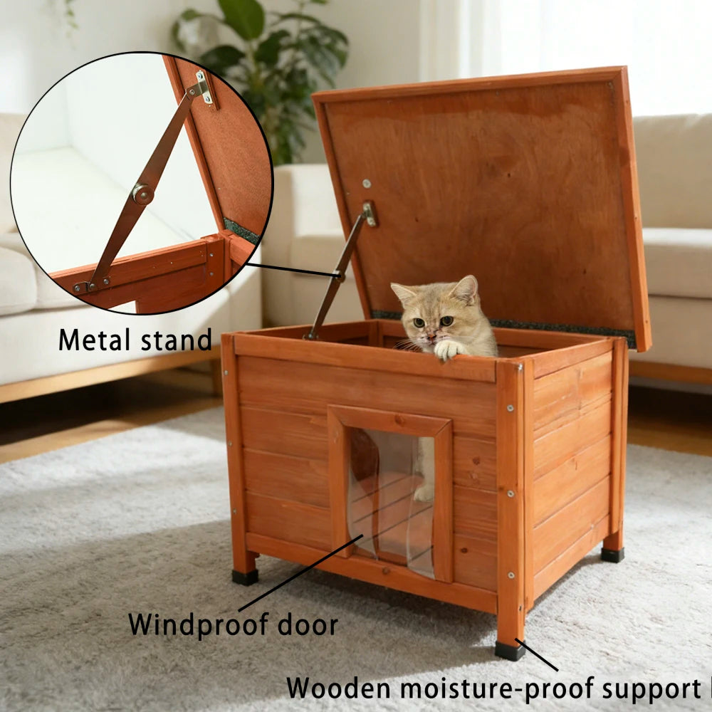 Cat House Waterproof Feral Kitty Shelter Outdoor Indoor Rabbit Hutch for Bunnies,Cats,Dogs and Other Small Animals,Asphalt Roof
