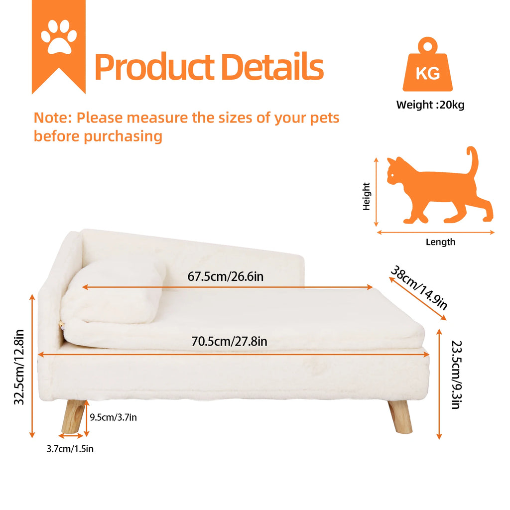 Elevated Pet Bed, Pet Stool Bed with Cozy Pad Waterproof, Pet Sofa Bed with Sturdy Wood Legs for Small Dog Cat