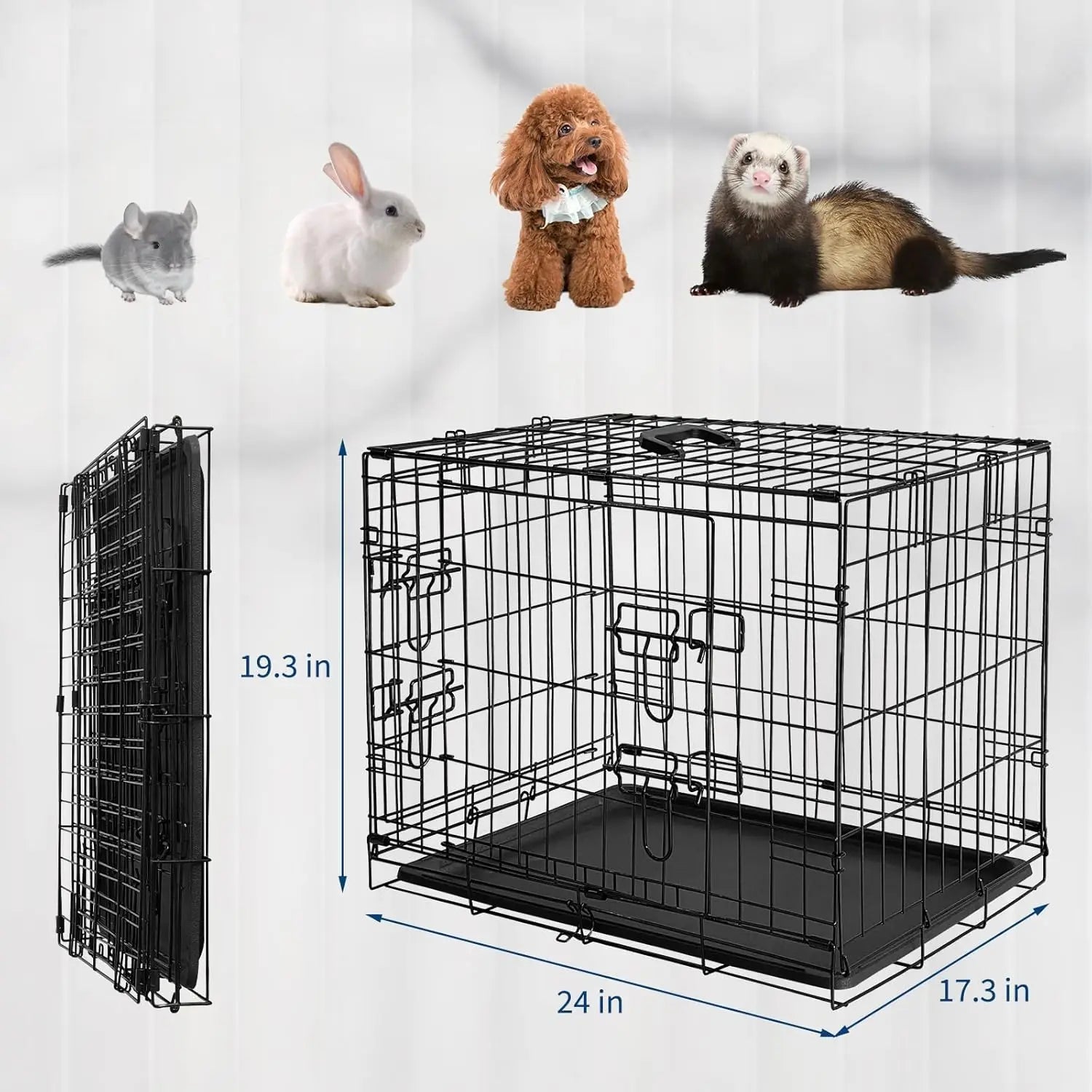 24/48 Inch Cage Portable Folding Small Crate Carriers with Slide Out Tray & 2 Doors for Small Animals