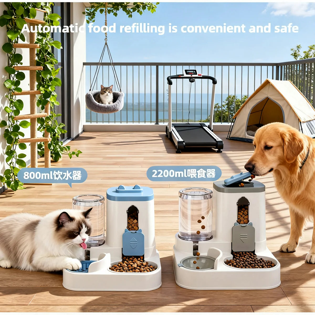 Dog & Cat Automatic Feeder & Waterer Set: Gravity Design, Leak-Proof, Spill-Proof, Anti-Slip, Easy to Clean