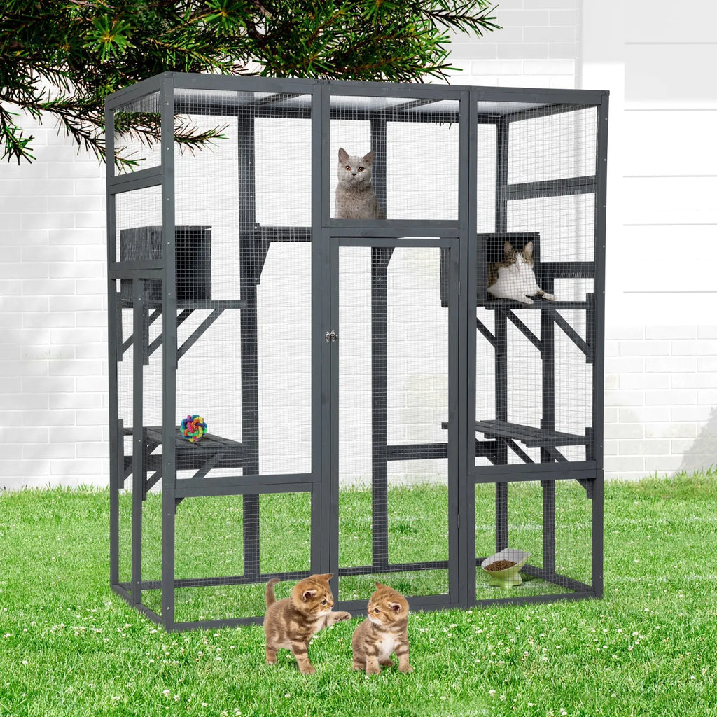 70'' Large Catio Outdoor/Indoor Cat Enclosure Cat House with 7 Platforms, 2 Resting Box