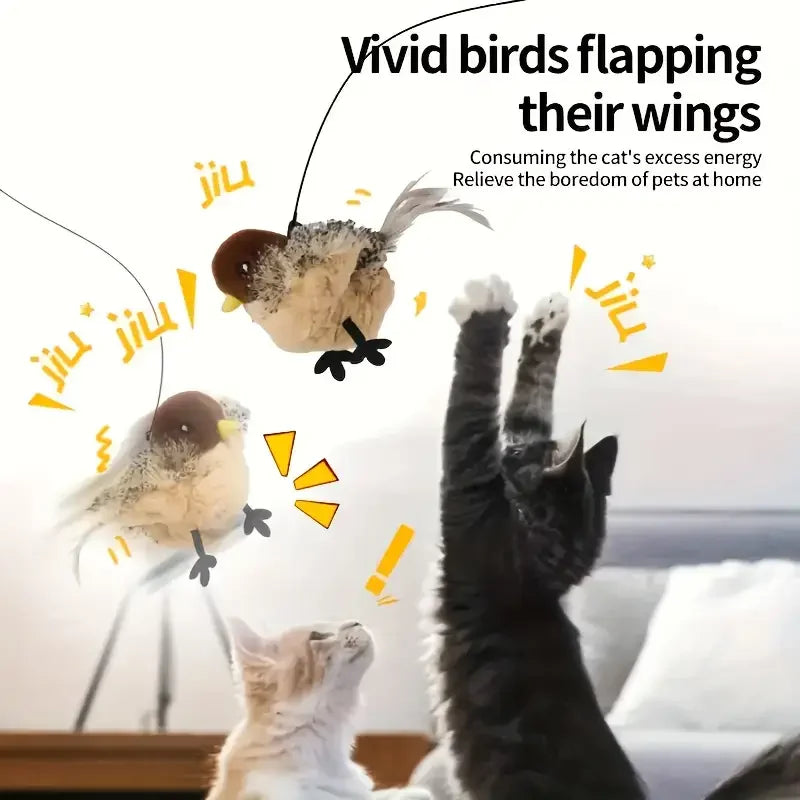 Plush Touch-Activated Flapping Bird Cat Toy with Realistic Chirping Sound