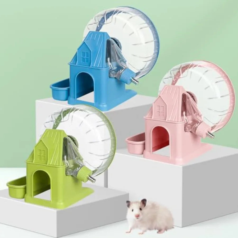 4 in 1 Quiet Hamster Exercise Wheel, Multi Functional Hamster House with Running Wheel, Water Bottle, Food Bowl and Hideout