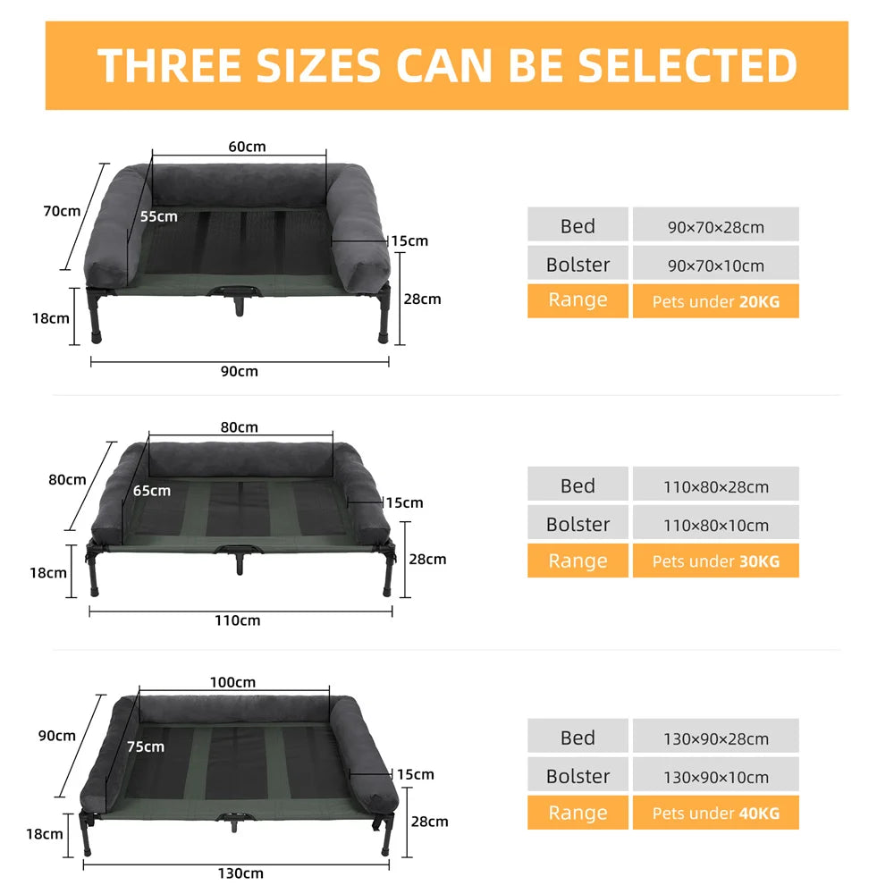 Large Dog Bed Outdoor Raised Dog Bed with Cooling Breathable Mat and Soft Plush Mat, Camping Cot Indoor/Outdoor