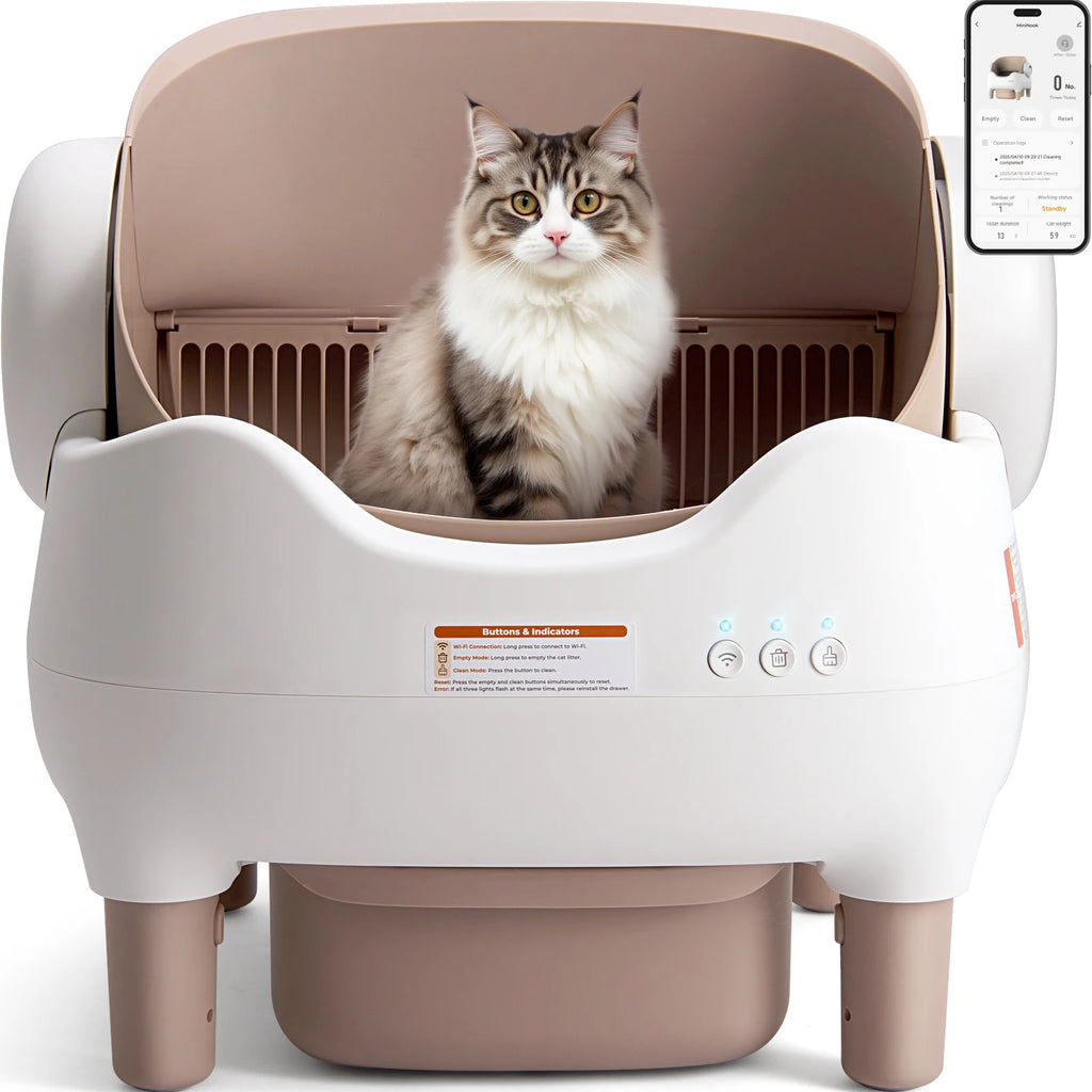 Self-Automatic Cleaning Litter Box, with APP Control, Odor-Free Large Waste Bin, Open-Top for Multi Cats