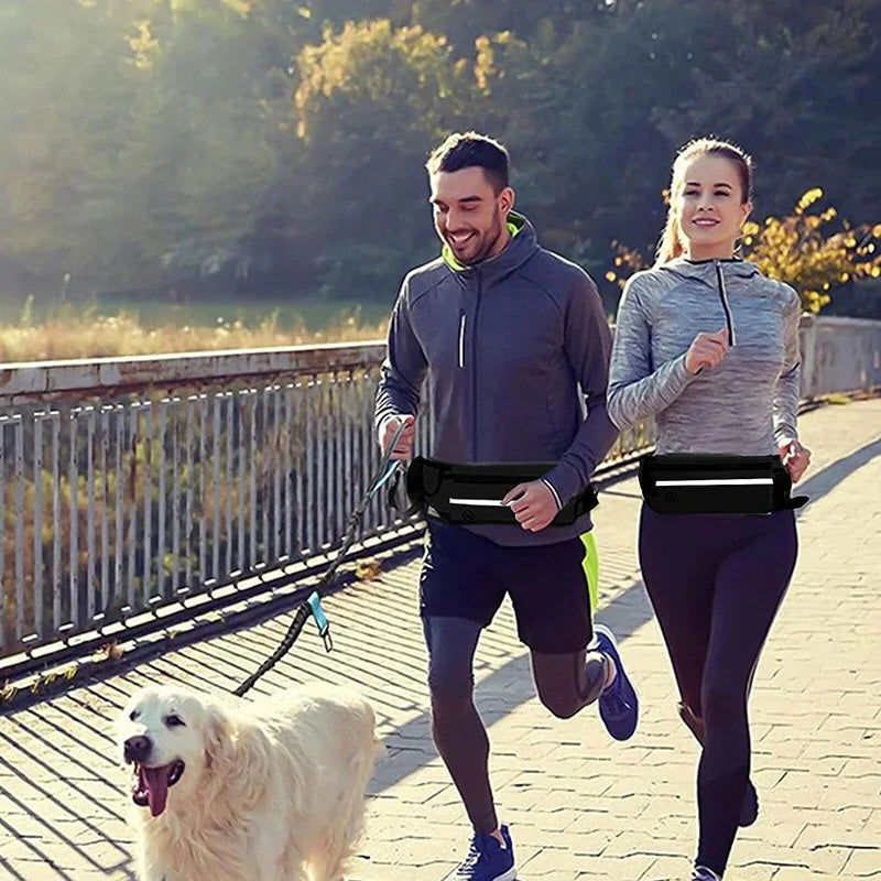 Hands Free Dog Leash for Running Walking Reflective Leash with Waist Bag Retractable Elastic Belt