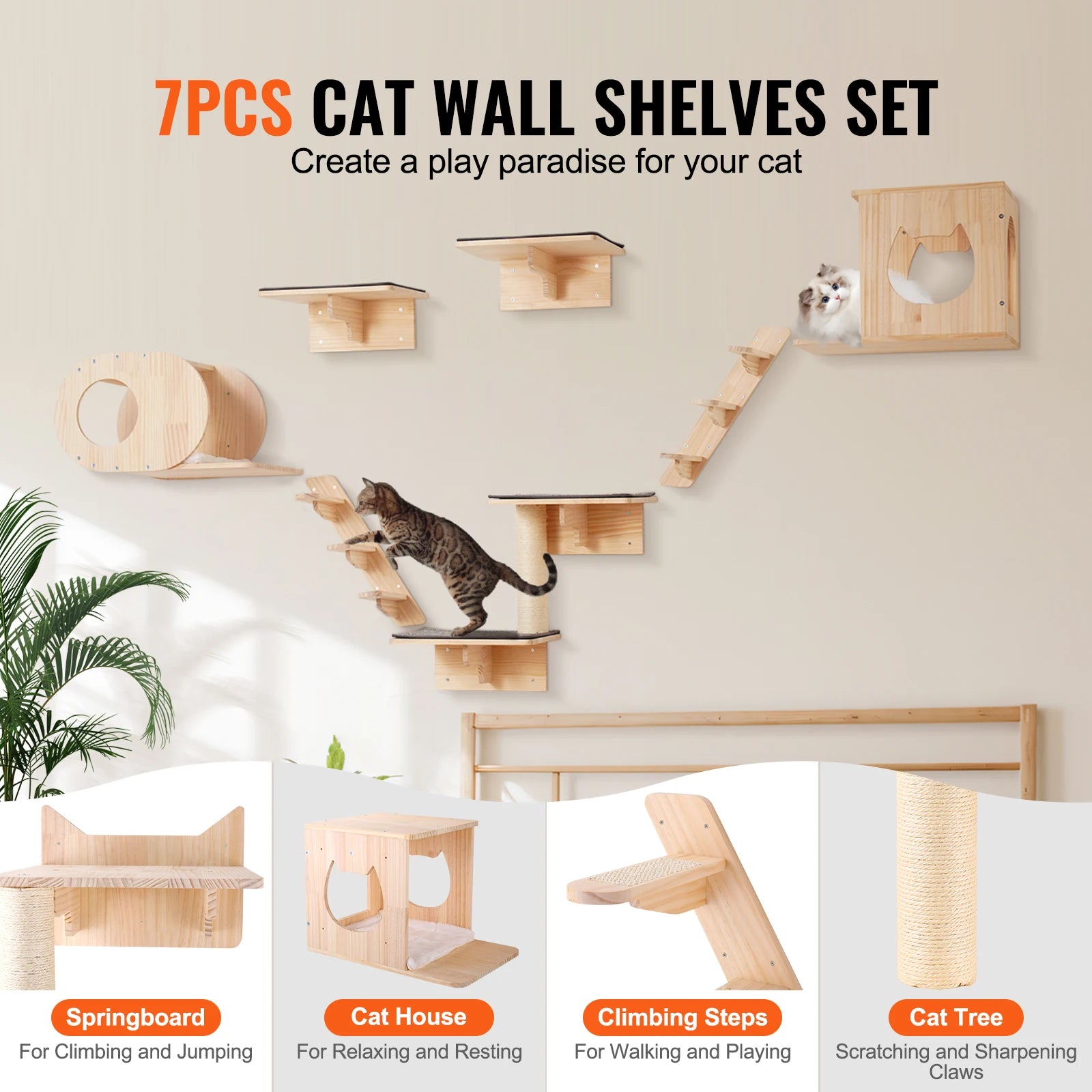 Wall Mounted Cat Wall Shelves and Perches with Jumping Boards Hammocks
