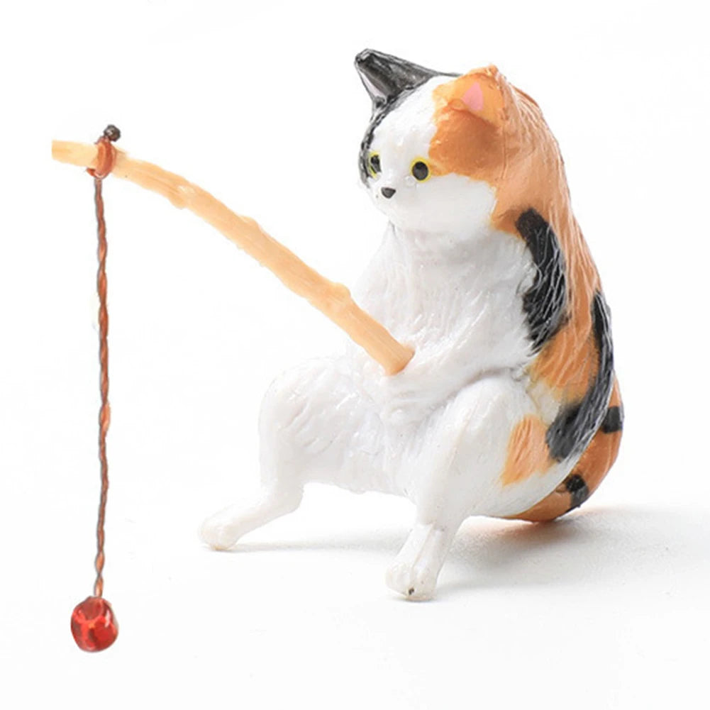 Kitten Fishing Ornament Fish Tank Landscape Decorations Cat Fishing Figurine Aquarium Tanks