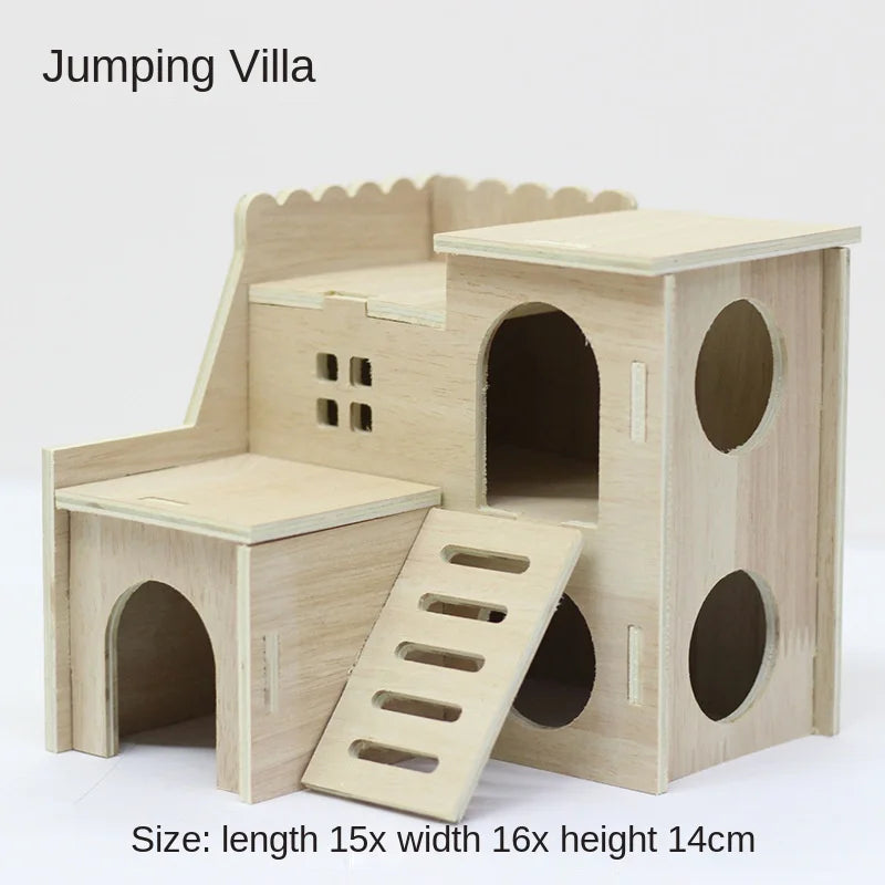 Hamster Toys Small Houses Wooden Furniture Running Wheels Villas Swings Wooden Nests Bite Resistant