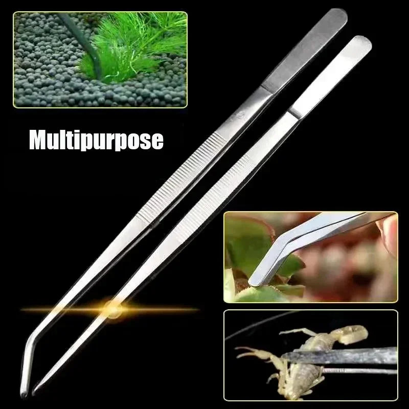 38cm Stainless Steel Aquarium Tweezers Pliers Straight Curved Forceps Aquatic Feeding Tongs