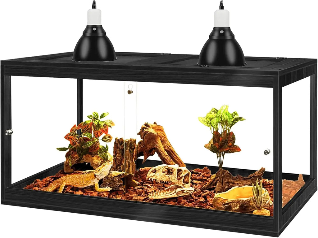 32 Gallon Tempered Glass Reptile Enclosure with Locking Doors (32"X16"X16", Black)