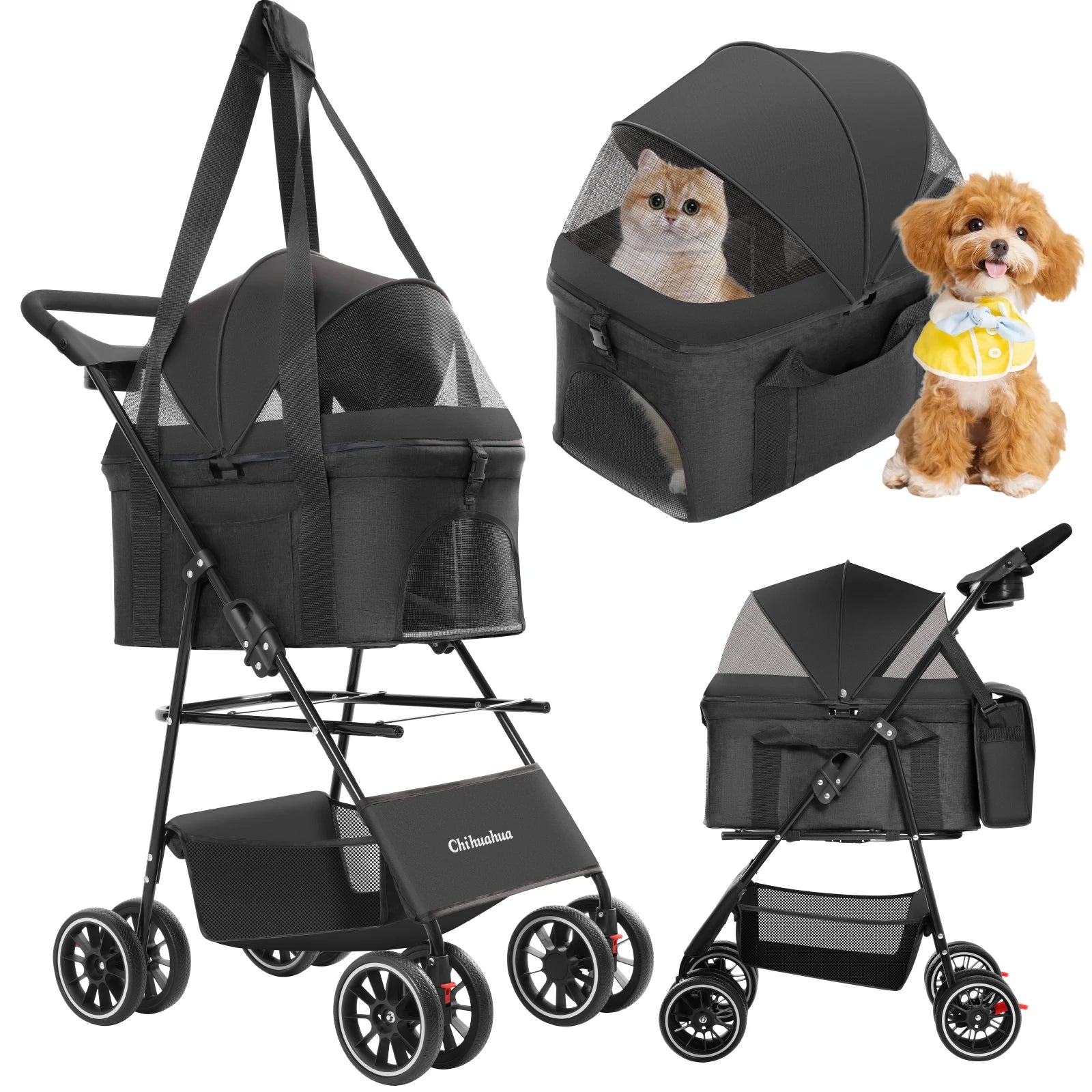 3 in 1 Pet Stroller For Small Dogs Cats Lightweight And Foldable Detachable Bag