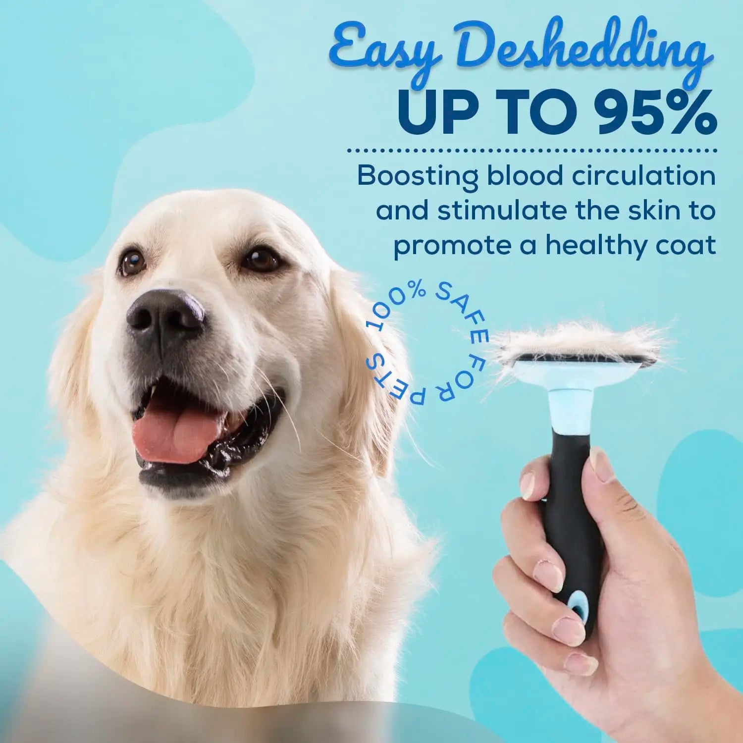 Pet Deshedding Brush for Dogs & Cats, Reduces Shedding by 95%, Skin-Friendly Grooming Tool for All Hair Types